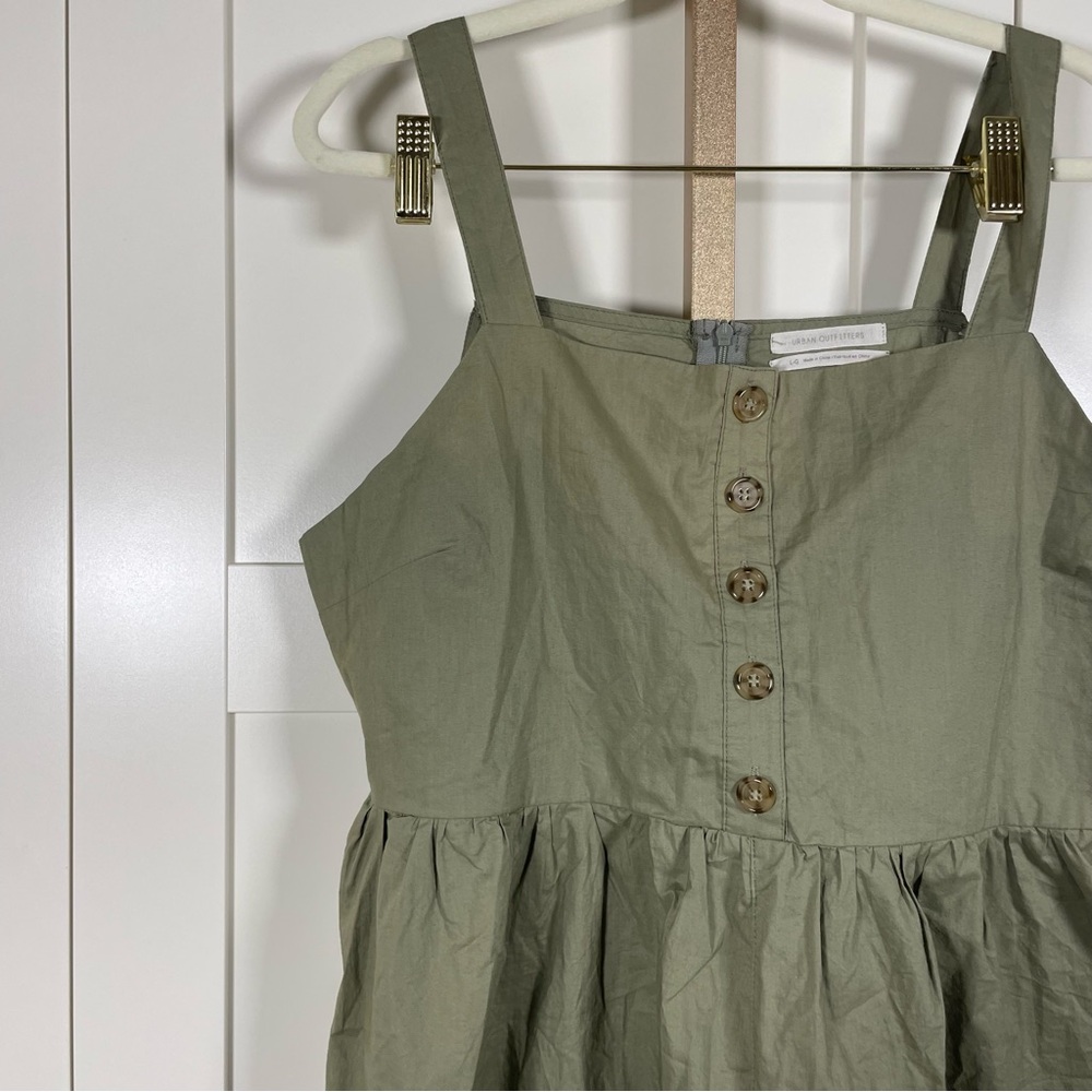 Urban Outfitters Olive Button-Front Cotton Romper - Picture 2 of 15